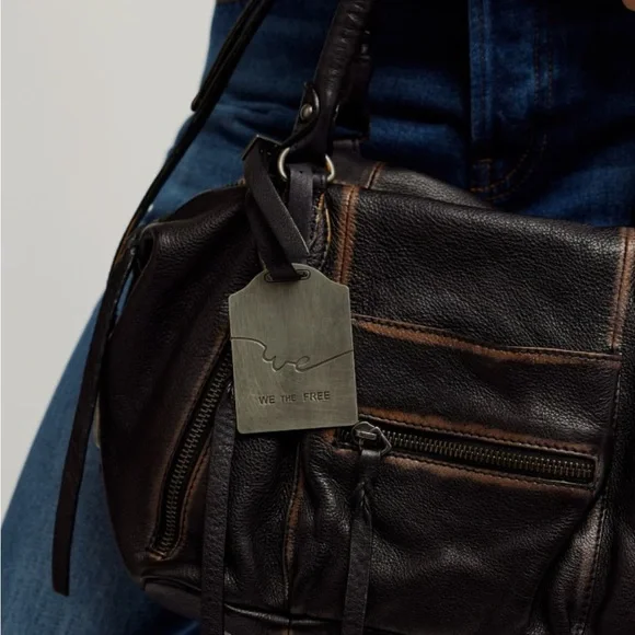 $178! Free People We The Free BABY EMERSON LEATHER TOTE BAG Black NEW - Picture 4 of 9